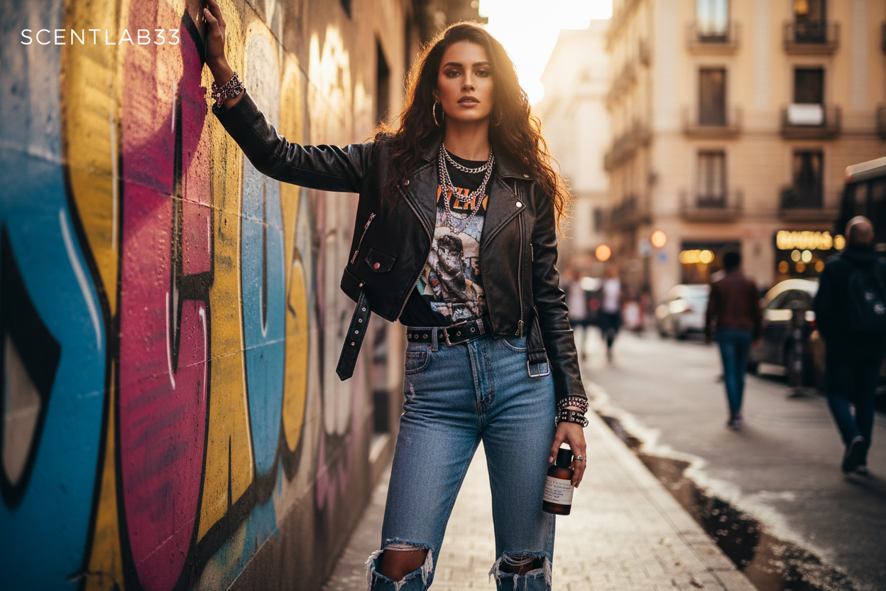 Street Spanish female model perfume banner