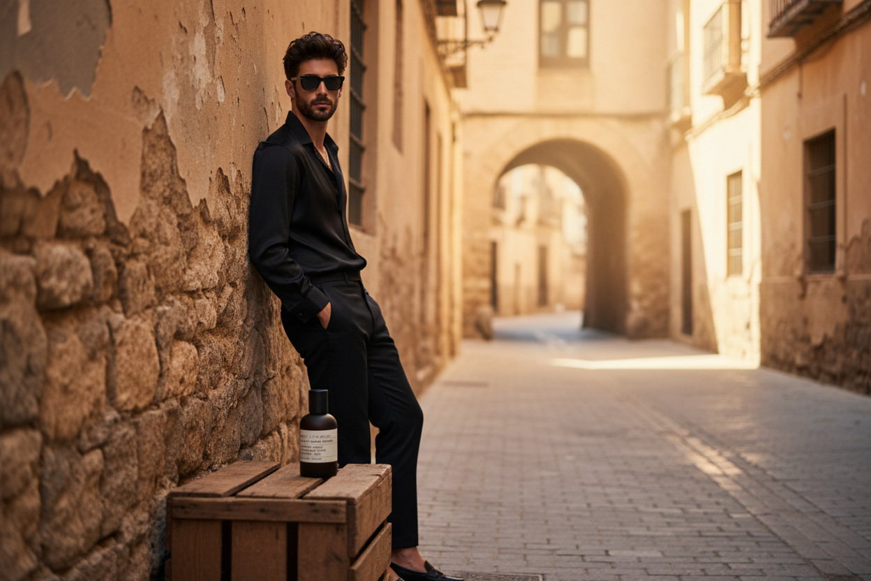 Street Spanish male model perfume banner